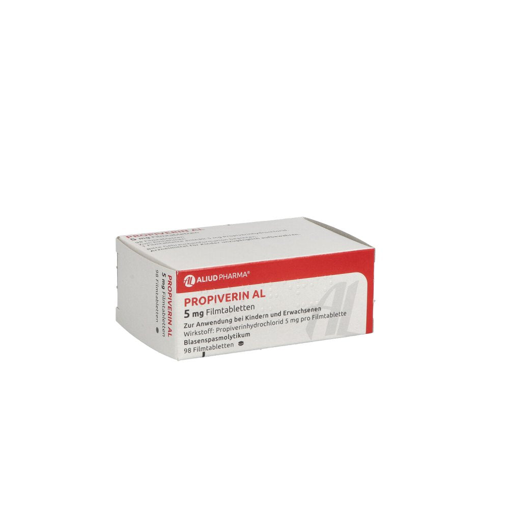 Das Produktfoto zeigt Propiverin Al 5 Mg Filmtabletten (98 stk) PZN 05123606