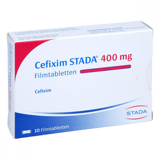 Das Produktfoto zeigt Cefixim Stada 400 Mg Filmtabletten (10 stk) PZN 05124161