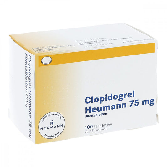 Das Produktfoto zeigt Clopidogrel Heumann 75 Mg Filmtabletten (100 stk) PZN 05352063