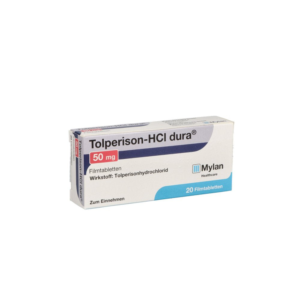 Das Produktfoto zeigt Tolperison-Hcl Dura 50 Mg Filmtabletten (20 stk) PZN 05360855