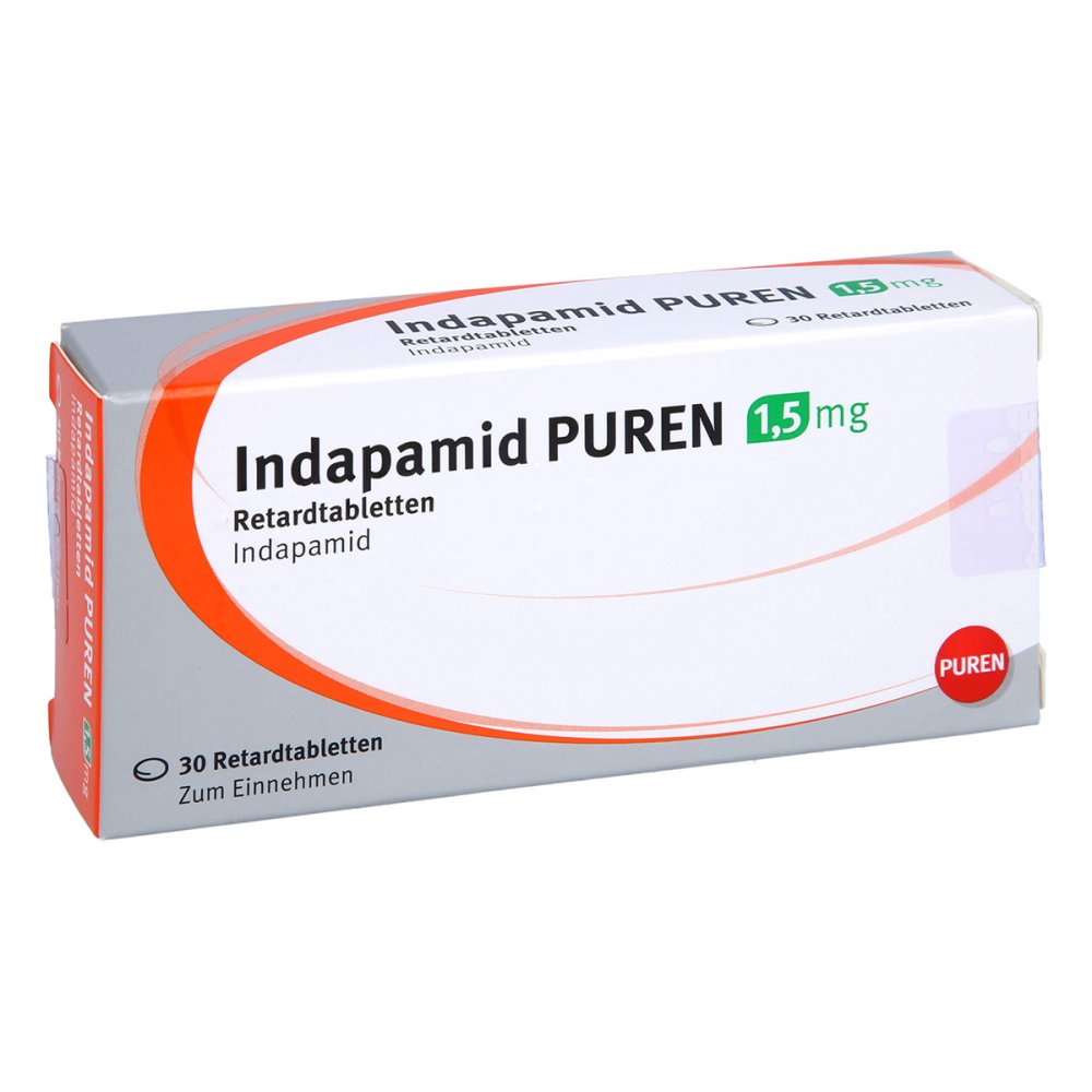 Das Produktfoto zeigt Indapamid Puren 1,5 Mg Retardtabletten (30 stk) PZN 05362937