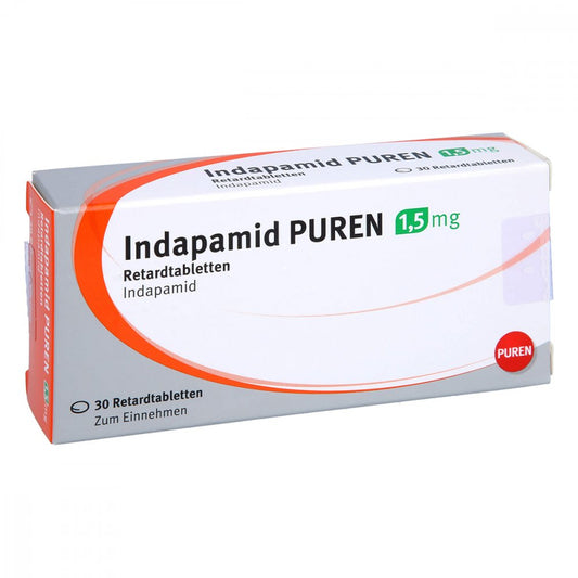 Das Produktfoto zeigt Indapamid Puren 1,5 Mg Retardtabletten (30 stk) PZN 05362937