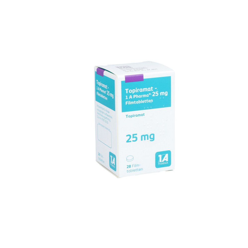 Das Produktfoto zeigt Topiramat-1a Pharma 25 Mg Filmtabletten (28 stk) PZN 05369158