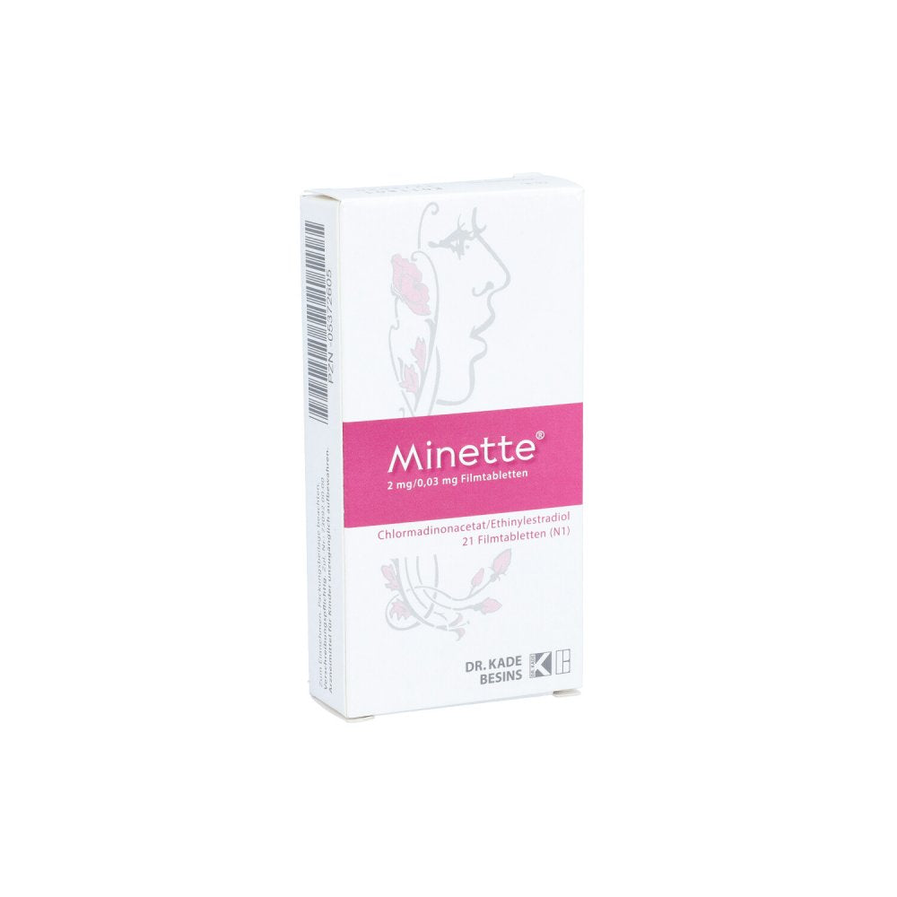 Das Produktfoto zeigt Minette 2 Mg/0,03 Mg Filmtabletten (21 stk) PZN 05372605