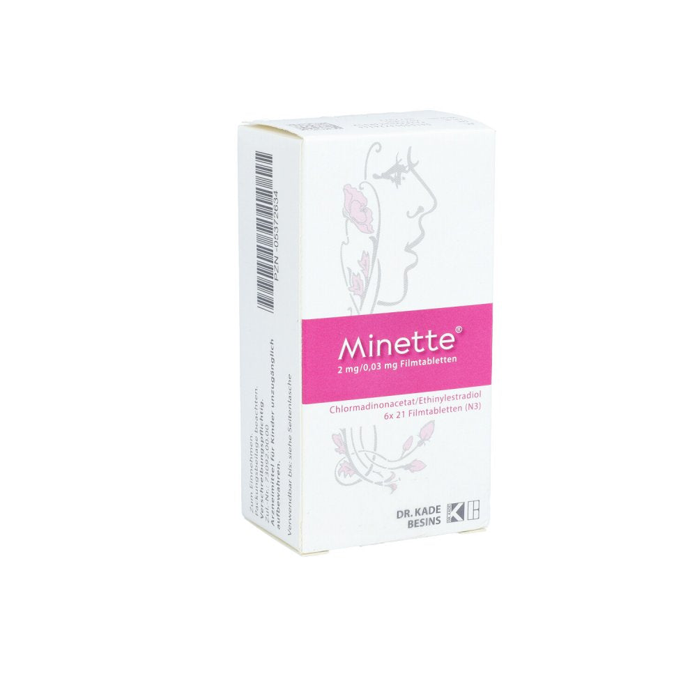 Das Produktfoto zeigt Minette 2 Mg/0,03 Mg Filmtabletten (6X21 stk) PZN 05372634