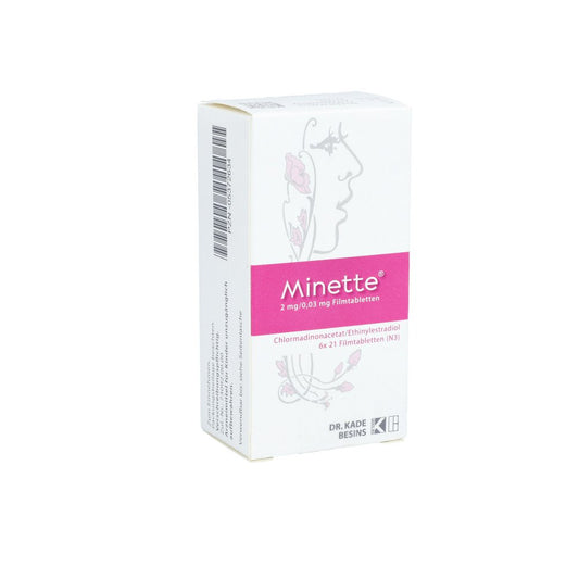 Das Produktfoto zeigt Minette 2 Mg/0,03 Mg Filmtabletten (6X21 stk) PZN 05372634
