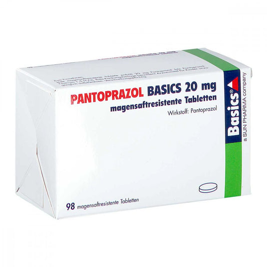 Das Produktfoto zeigt Pantoprazol Basics 20 Mg Magensaftres.Tabletten (98 stk) PZN 05373763