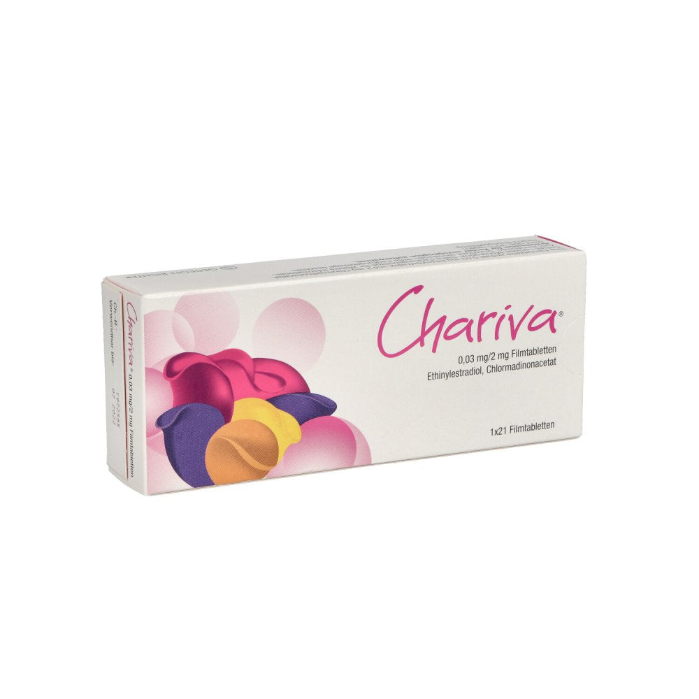Das Produktfoto zeigt Chariva 0,03 Mg/2 Mg Filmtabletten (21 stk) PZN 05373875