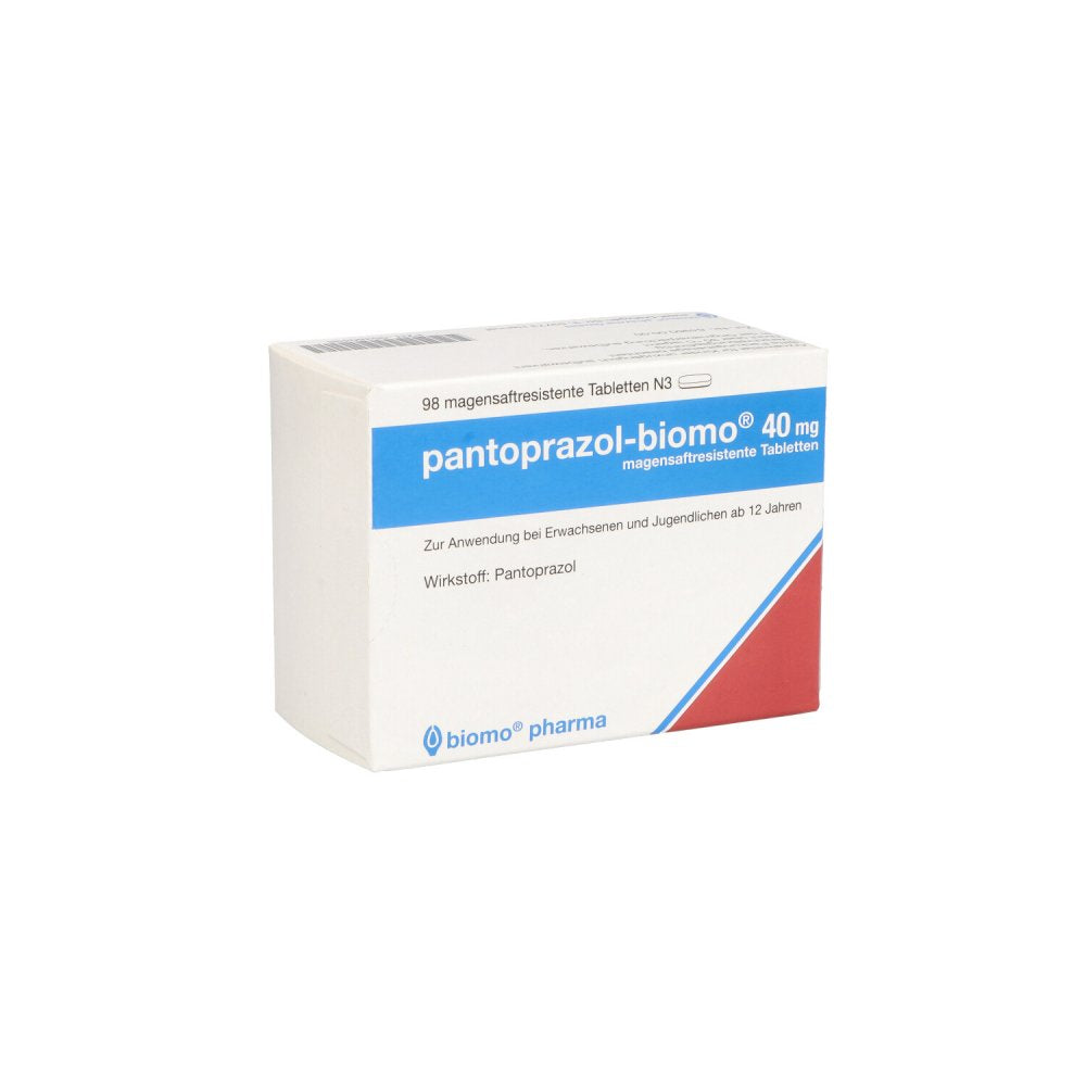 Das Produktfoto zeigt Pantoprazol-Biomo 40 Mg Magensaftres.Tabletten (98 stk) PZN 05380496
