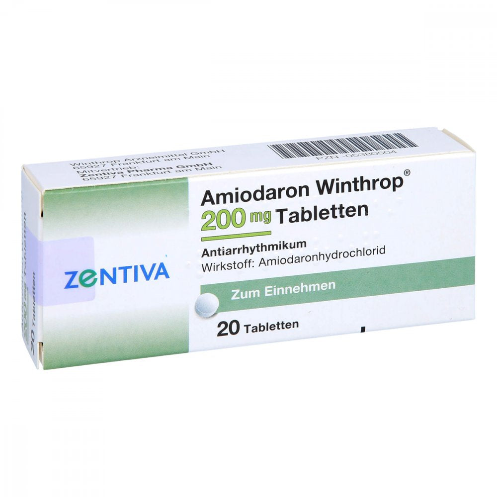 Das Produktfoto zeigt Amiodaron Winthrop 200 Mg Tabletten (20 stk) PZN 05380504