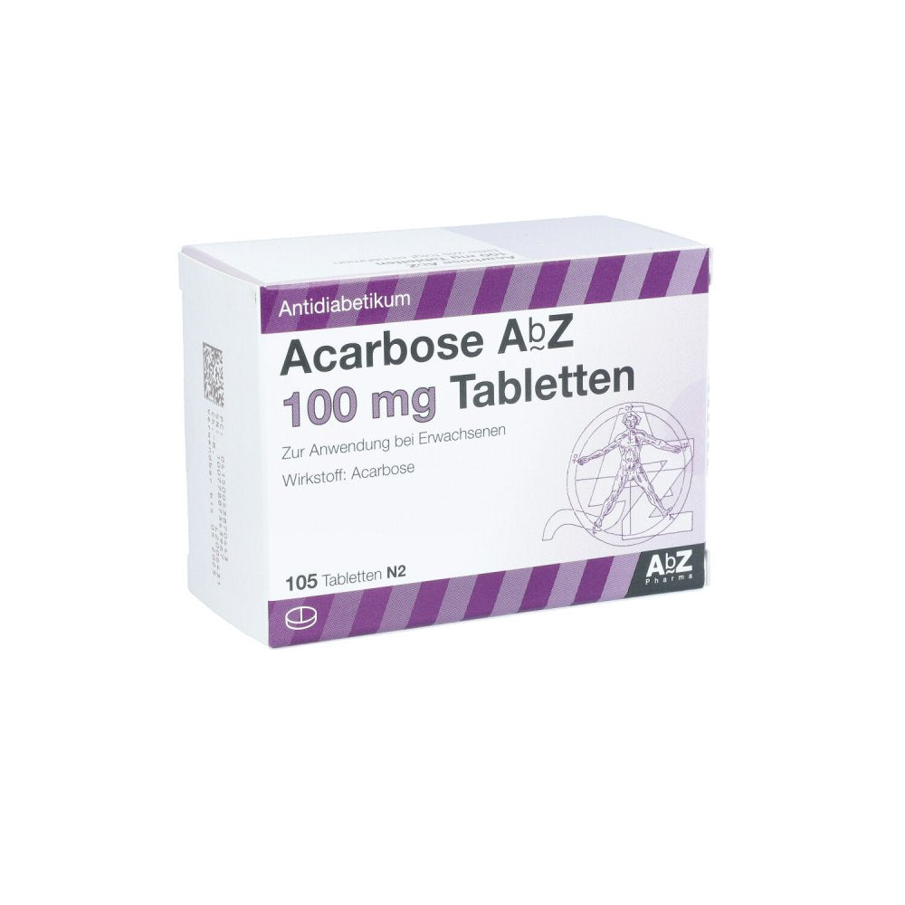 Das Produktfoto zeigt Acarbose Abz 100 Mg Tabletten (105 stk) PZN 05387044