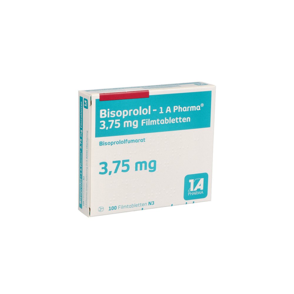 Das Produktfoto zeigt Bisoprolol-1a Pharma 3,75 Mg Filmtabletten (100 stk) PZN 05391755