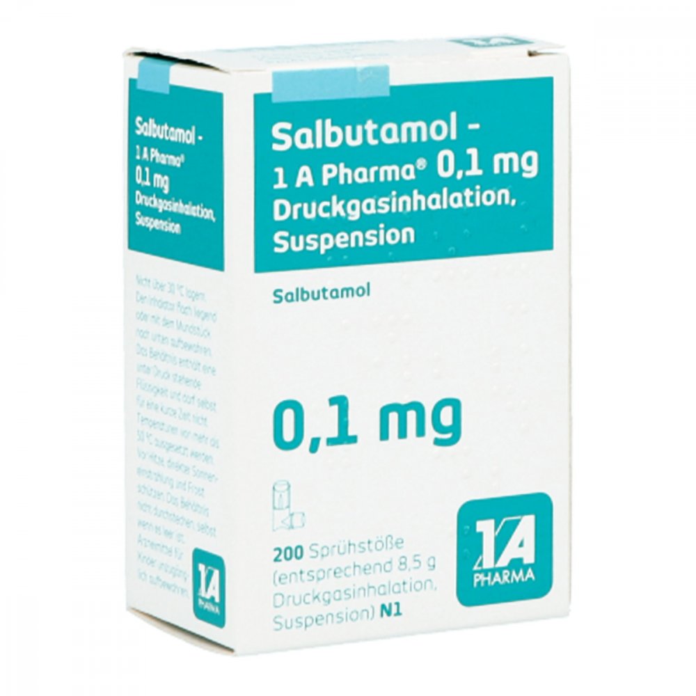 Das Produktfoto zeigt Salbutamol-1a Ph.0,1 Mg Druckgasinh.200 Hub (1 stk) PZN 05391873