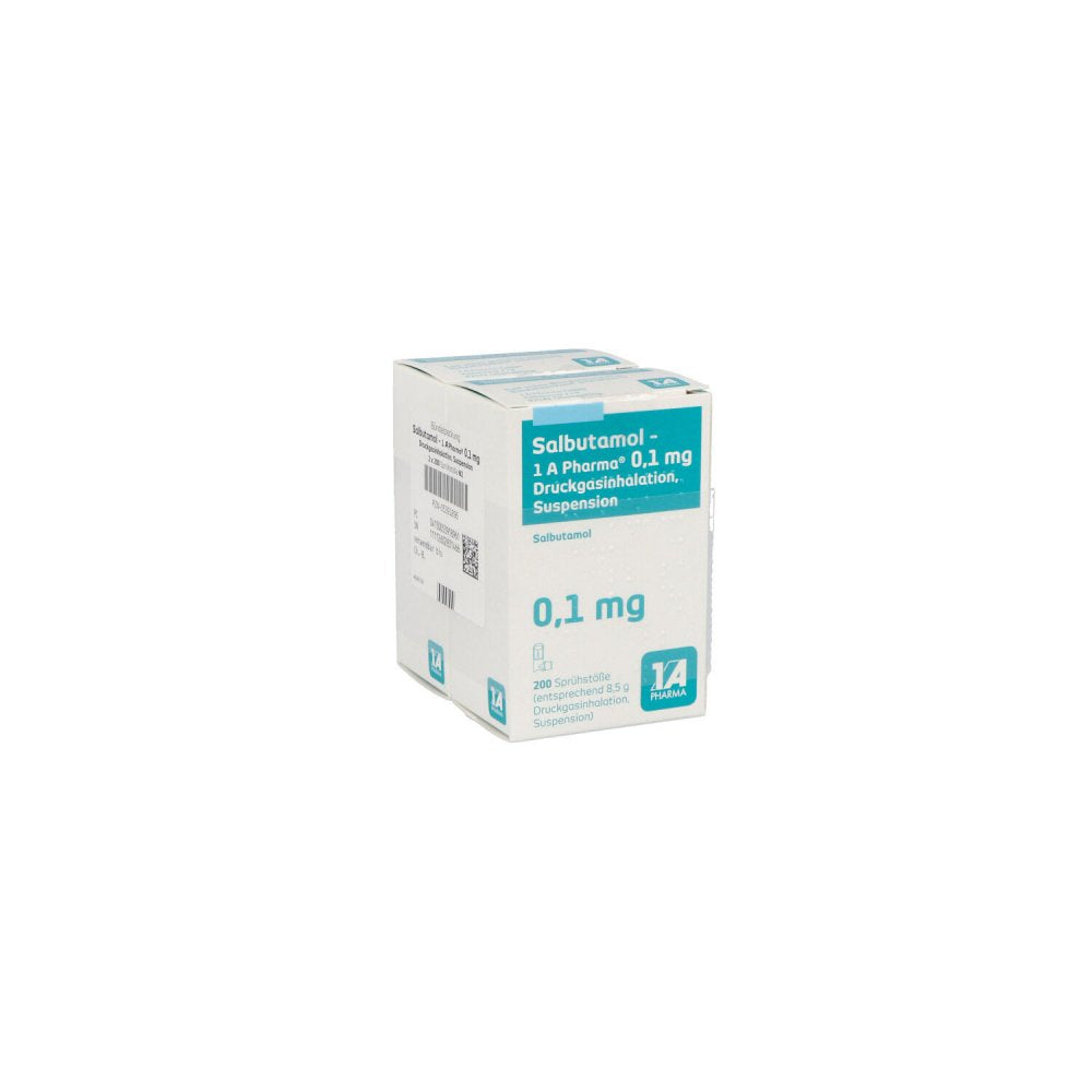 Das Produktfoto zeigt Salbutamol-1a Ph.0,1 Mg Druckgasinh.2x200 Hub (2 stk) PZN 05391896