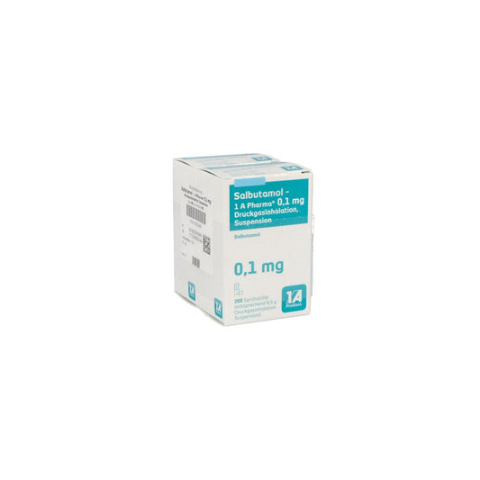 Das Produktfoto zeigt Salbutamol-1a Ph.0,1 Mg Druckgasinh.2x200 Hub (2 stk) PZN 05391896