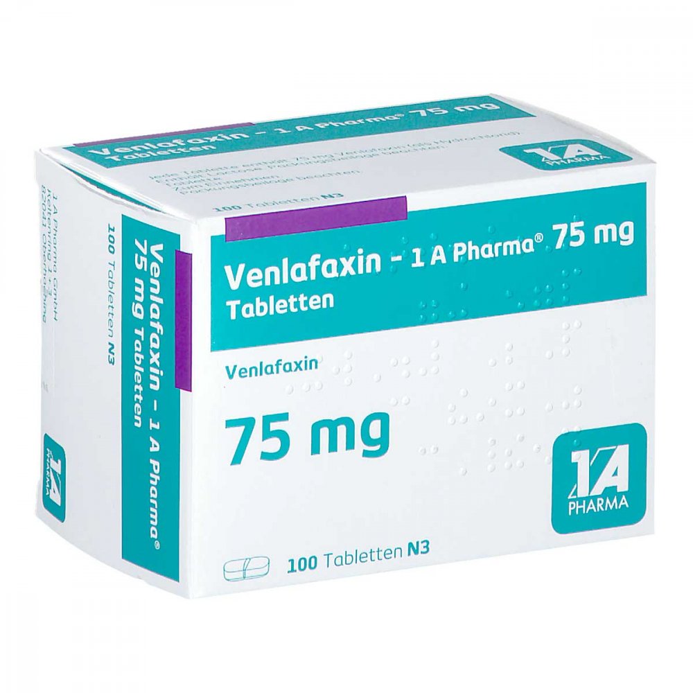 Das Produktfoto zeigt Venlafaxin-1a Pharma 75 Mg Tabletten (100 stk) PZN 05392039