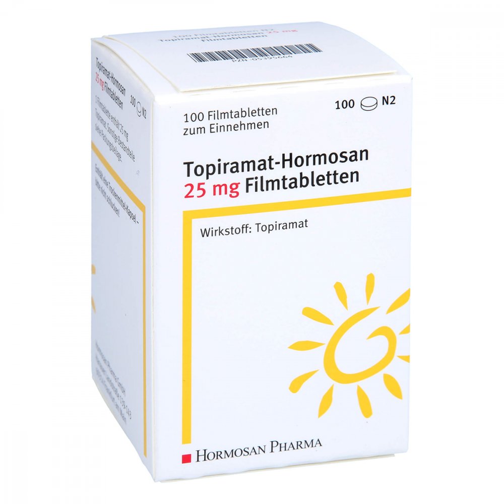 Das Produktfoto zeigt Topiramat Hormosan 25 Mg Filmtabletten (100 stk) PZN 05395664