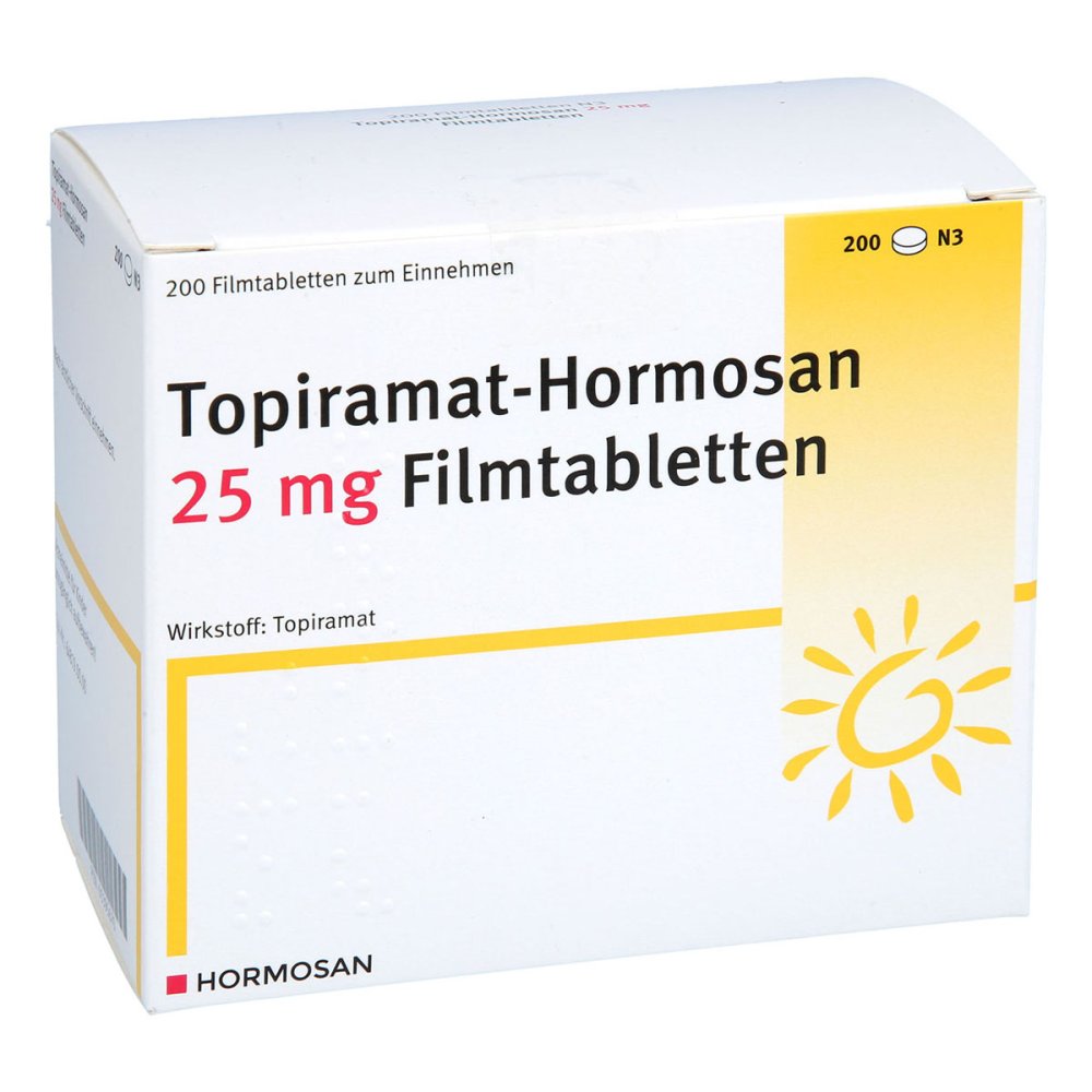 Das Produktfoto zeigt Topiramat Hormosan 25 Mg Filmtabletten (200 stk) PZN 05395670