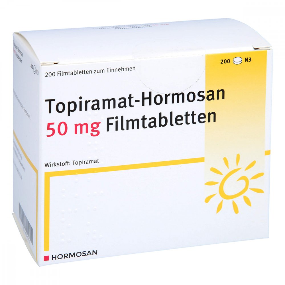 Das Produktfoto zeigt Topiramat Hormosan 50 Mg Filmtabletten (200 stk) PZN 05395701