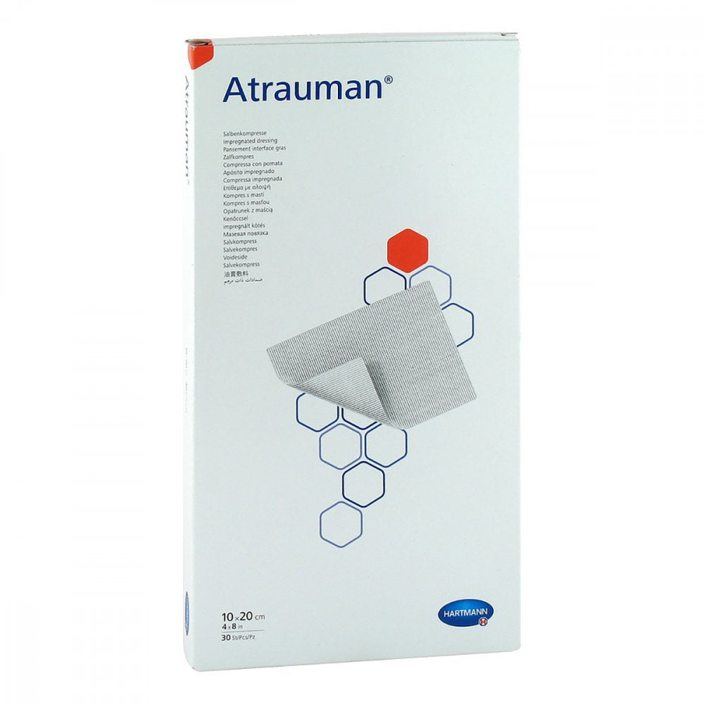 Das Produktfoto zeigt Atrauman 10x20 Cm Steril Kompressen (30 stk) PZN 05397918
