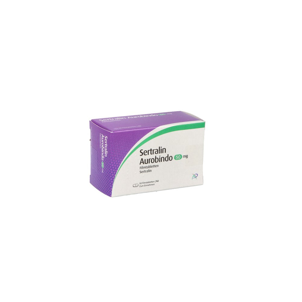 Das Produktfoto zeigt Sertralin Aurobindo 50 Mg Filmtabletten (50 stk) PZN 05454036