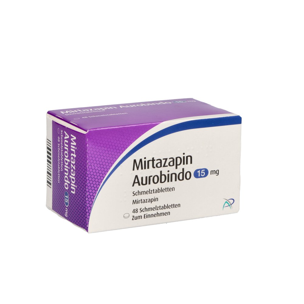 Das Produktfoto zeigt Mirtazapin Aurobindo 15 Mg Schmelztabletten (48 stk) PZN 05454119