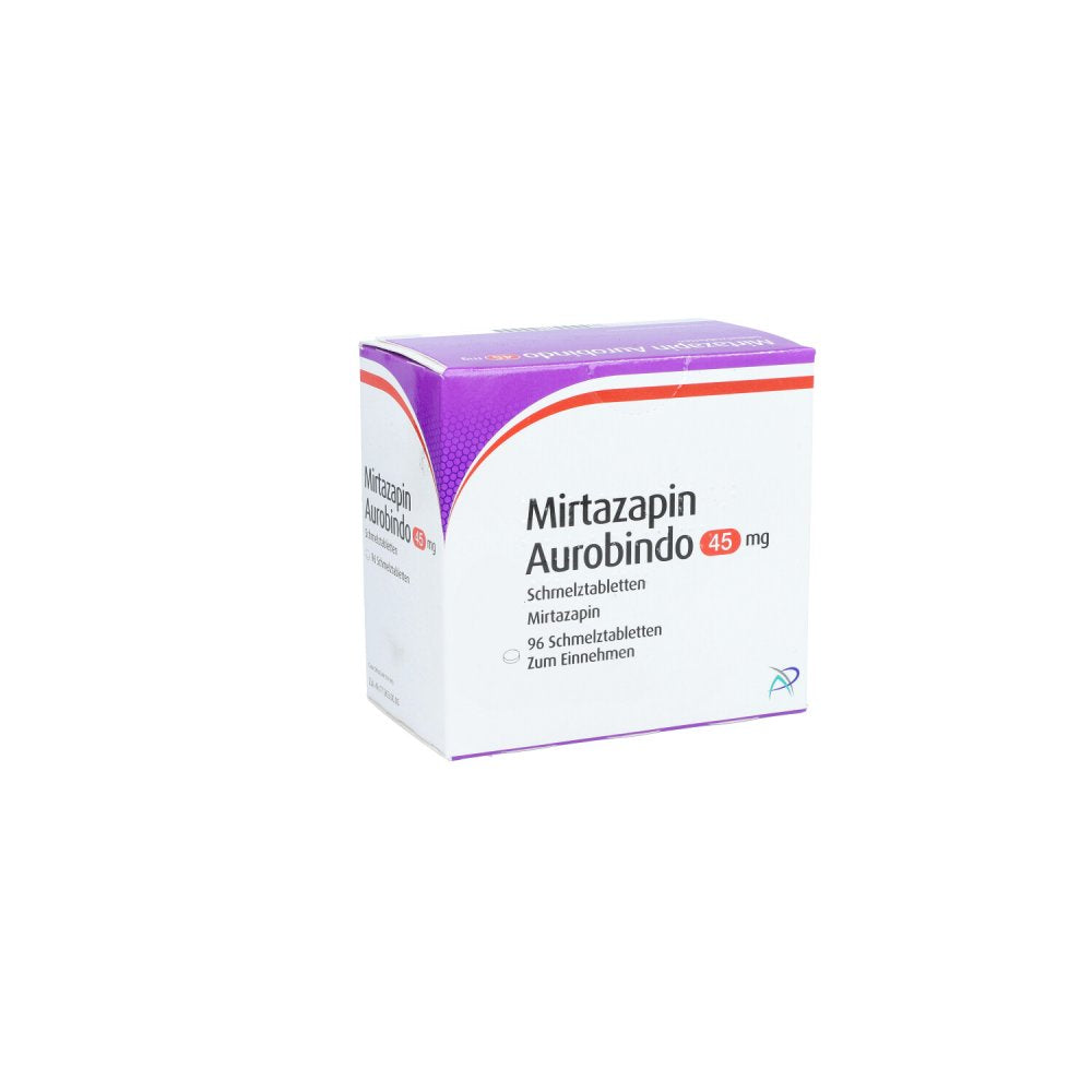 Das Produktfoto zeigt Mirtazapin Aurobindo 45 Mg Schmelztabletten (96 stk) PZN 05454214