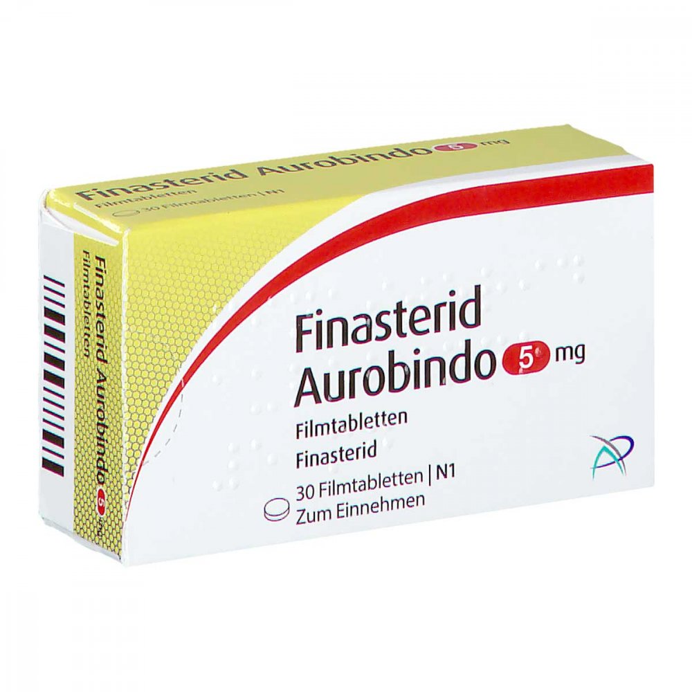 Das Produktfoto zeigt Finasterid Aurobindo 5 Mg Filmtabletten (30 stk) PZN 05454384