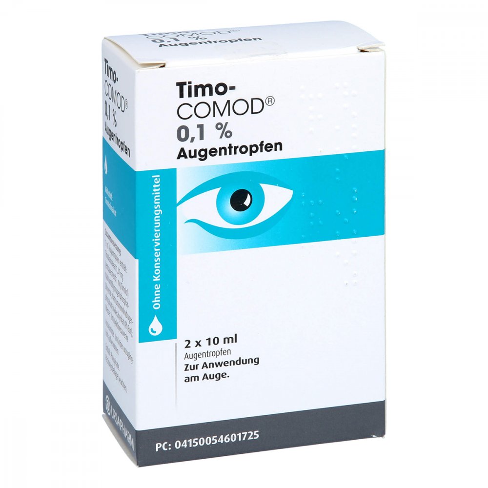 Das Produktfoto zeigt Timo Comod 0,1% Augentropfen (2X10 ml) PZN 05460172