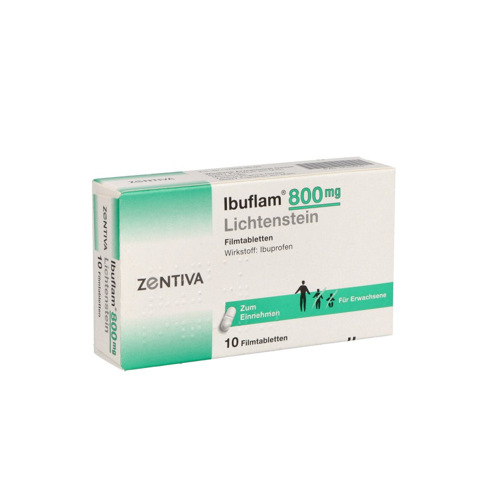 Das Produktfoto zeigt Ibuflam 800 Mg Lichtenstein Filmtabletten (10 stk) PZN 05499091