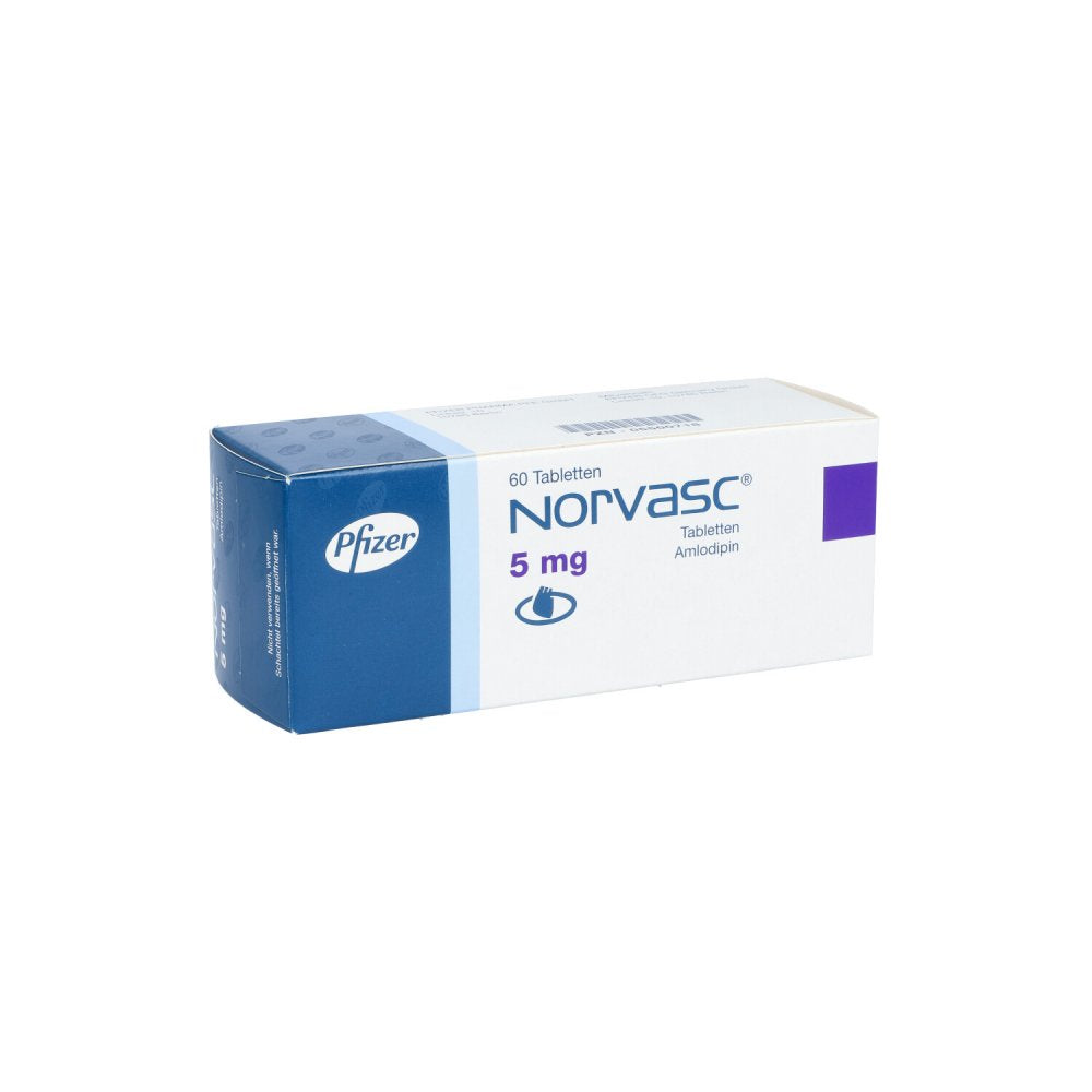 Das Produktfoto zeigt Norvasc 5 Mg Tabletten (60 stk) PZN 05500718