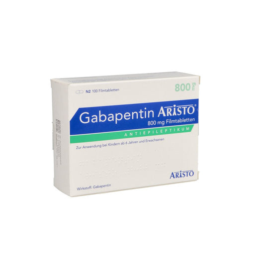 Das Produktfoto zeigt Gabapentin Aristo 800 Mg Filmtabletten (100 stk) PZN 05509464