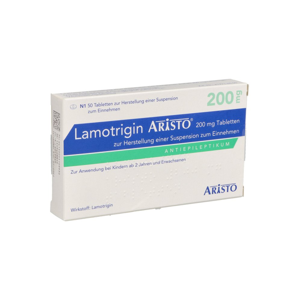 Das Produktfoto zeigt Lamotrigin Aristo 200 Mg Tab.Z.Her.E.Susp.Z.Einn. (50 stk) PZN 05510993