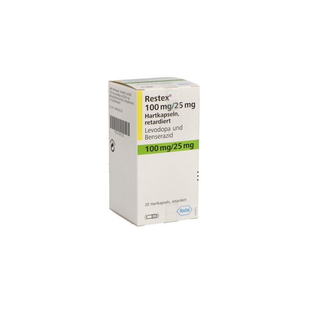 Das Produktfoto zeigt Restex 100 Mg/25 Mg Hartkapseln Retardiert (20 stk) PZN 05515513