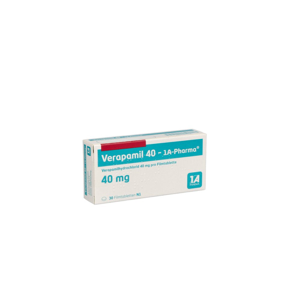 Das Produktfoto zeigt Verapamil 40-1a Pharma Filmtabletten (30 stk) PZN 05517386