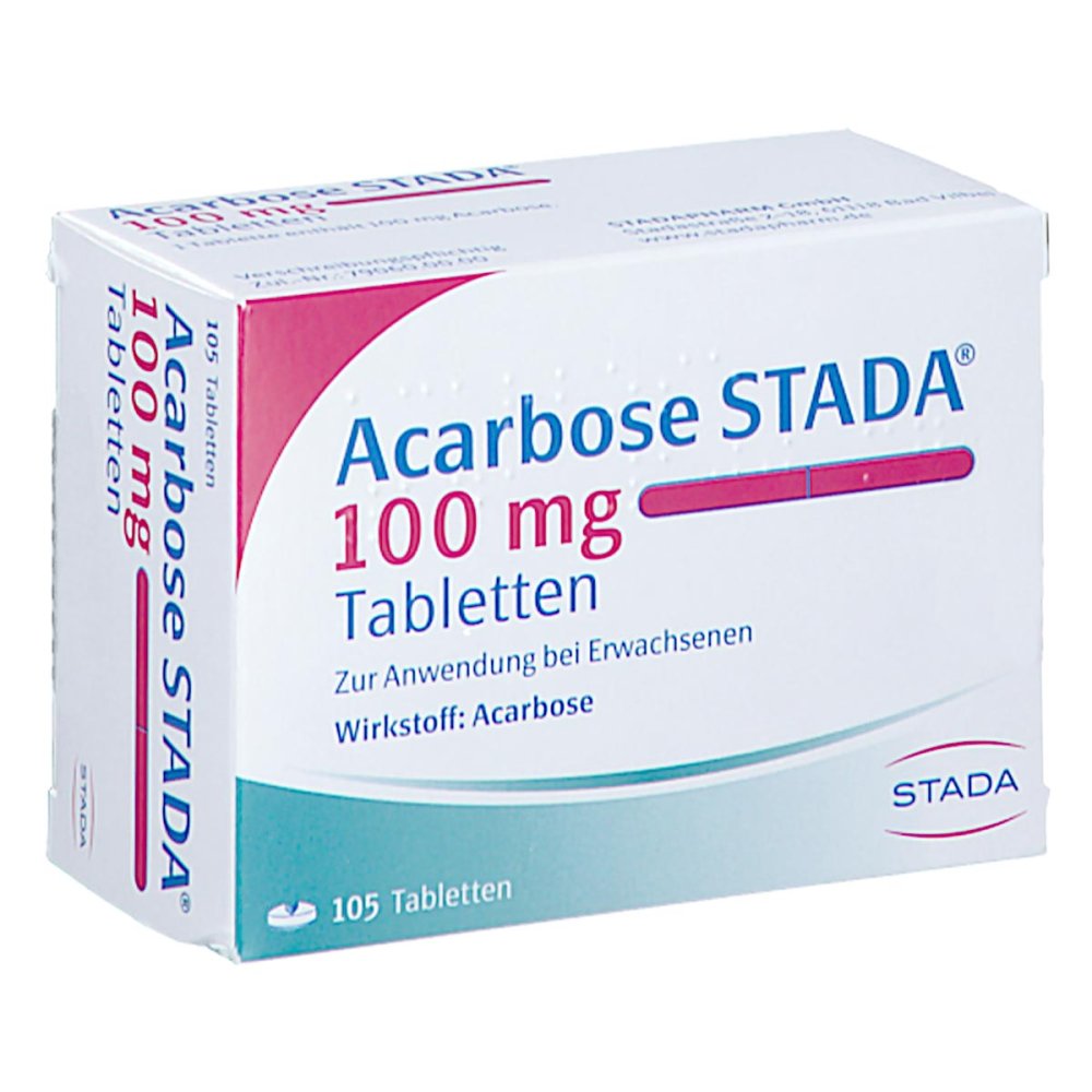 Das Produktfoto zeigt Acarbose Stada 100 Mg Tabletten (105 stk) PZN 05528562