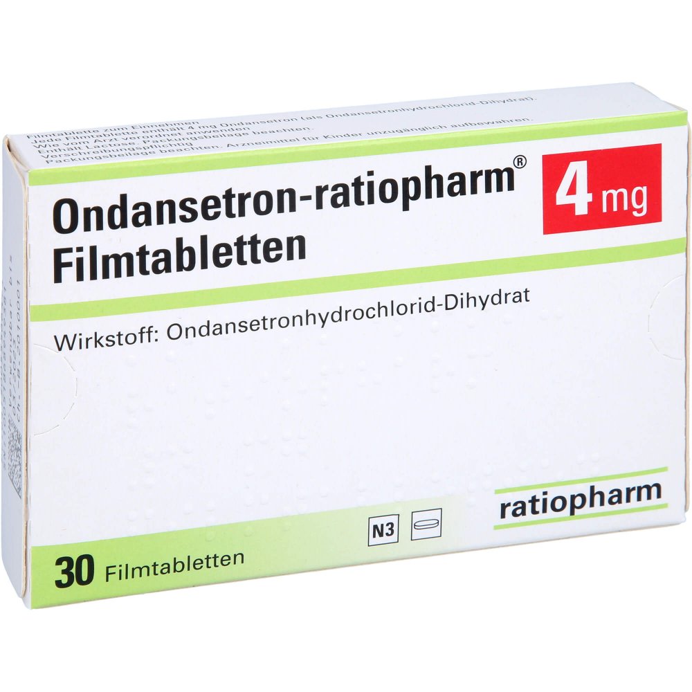 Das Produktfoto zeigt Ondansetron-Ratiopharm 4 Mg Filmtabletten (30 stk) PZN 05556647