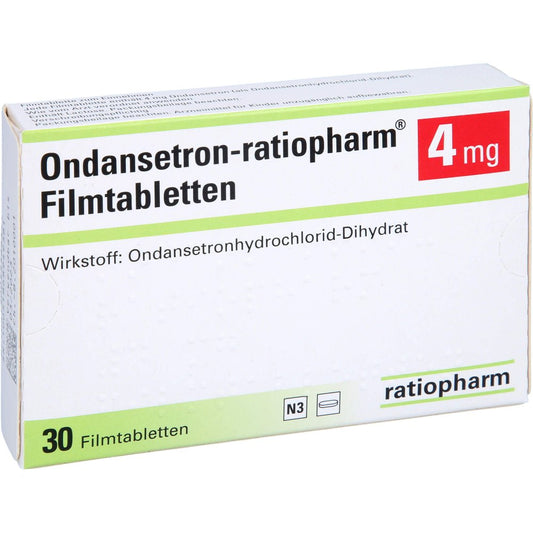 Das Produktfoto zeigt Ondansetron-Ratiopharm 4 Mg Filmtabletten (30 stk) PZN 05556647