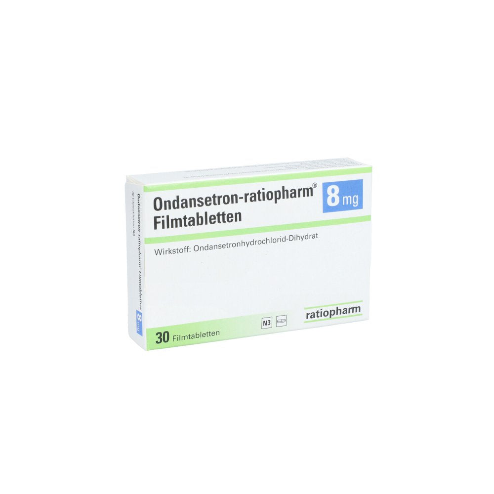 Das Produktfoto zeigt Ondansetron-Ratiopharm 8 Mg Filmtabletten (30 stk) PZN 05556653