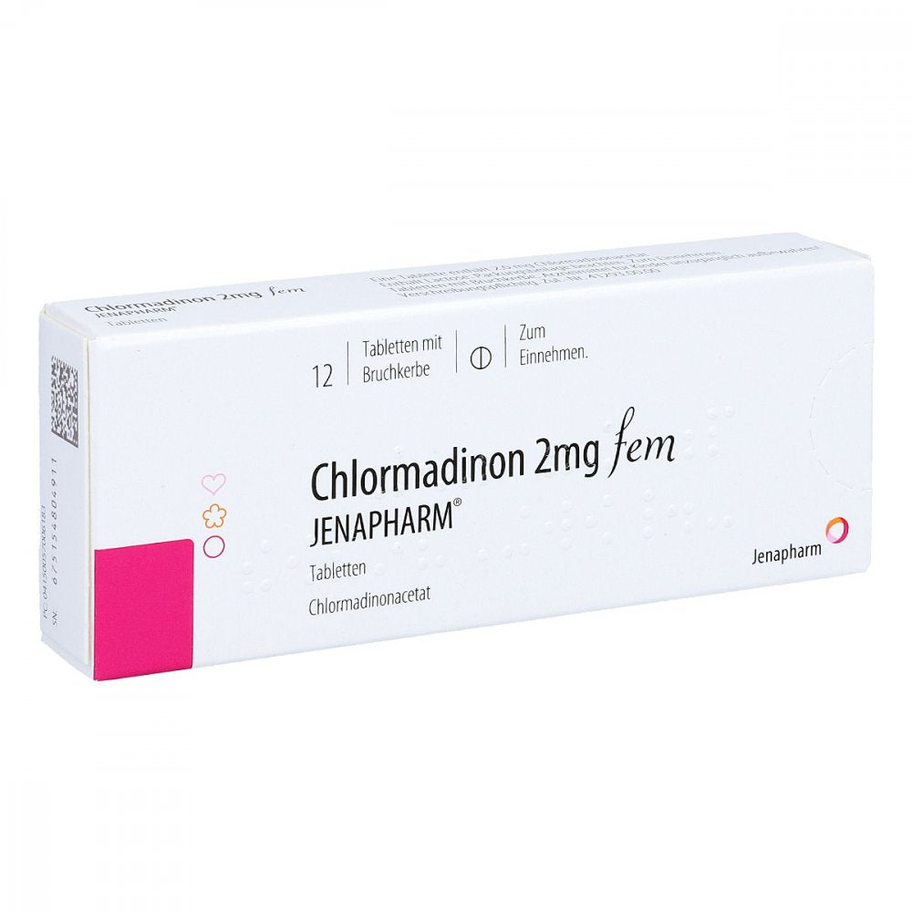 Das Produktfoto zeigt Chlormadinon 2 Mg Fem Jenapharm Tabletten (12 stk) PZN 05700618