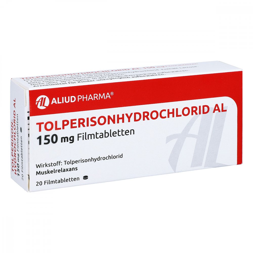 Das Produktfoto zeigt Tolperisonhydrochlorid Al 150 Mg Filmtabletten (20 stk) PZN 05705389