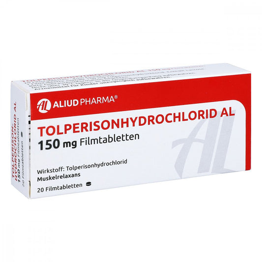 Das Produktfoto zeigt Tolperisonhydrochlorid Al 150 Mg Filmtabletten (20 stk) PZN 05705389