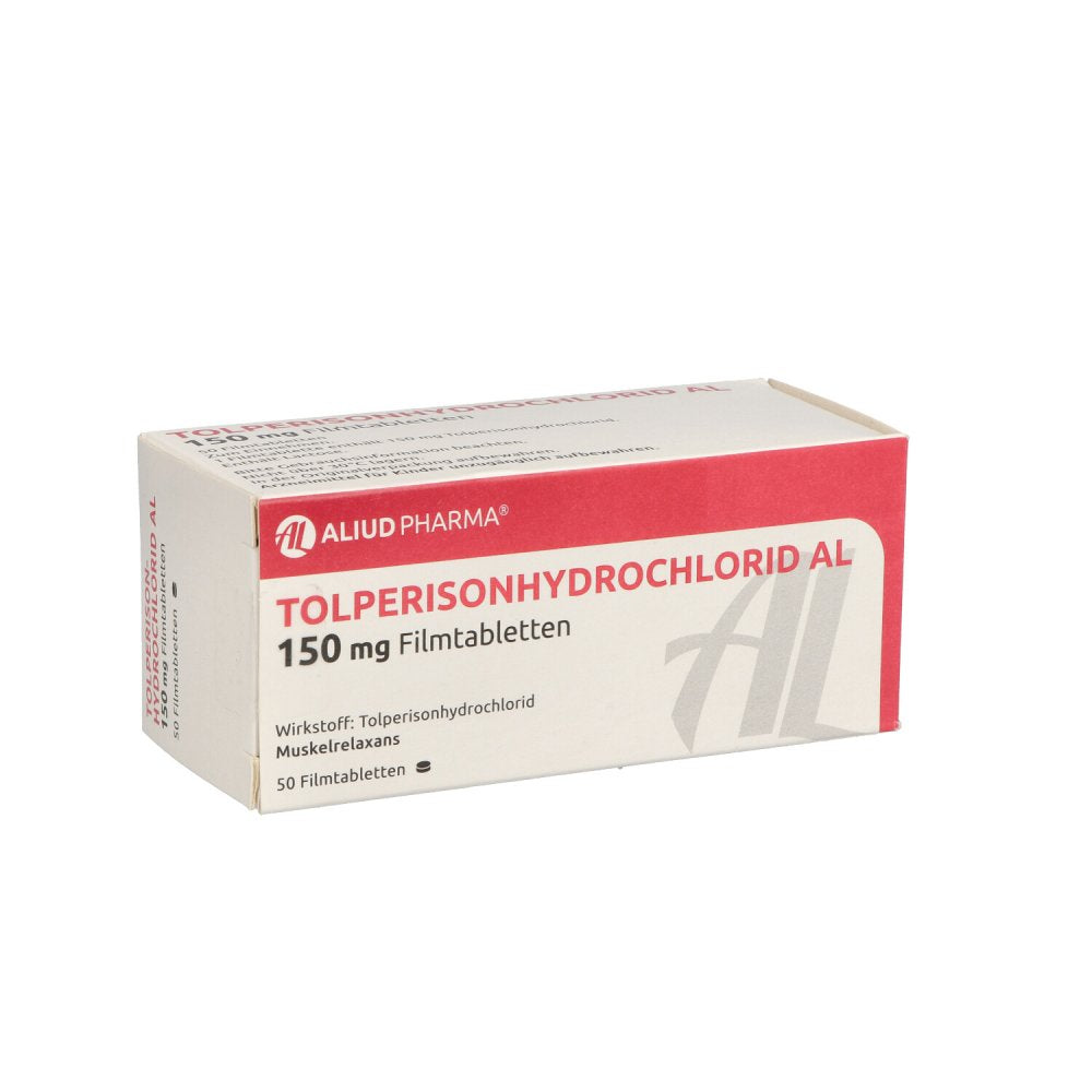 Das Produktfoto zeigt Tolperisonhydrochlorid Al 150 Mg Filmtabletten (50 stk) PZN 05705395