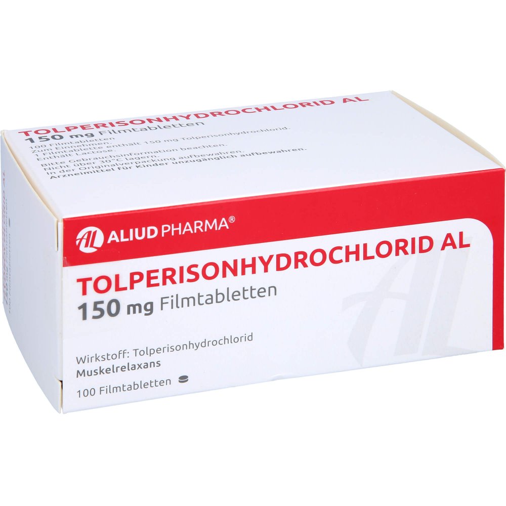 Das Produktfoto zeigt Tolperisonhydrochlorid Al 150 Mg Filmtabletten (100 stk) PZN 05705403