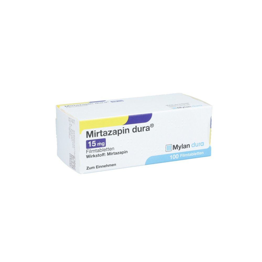 Das Produktfoto zeigt Mirtazapin Dura 15 Mg Filmtabletten (100 stk) PZN 05745779
