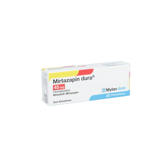 Das Produktfoto zeigt Mirtazapin Dura 45 Mg Filmtabletten (20 stk) PZN 05745785