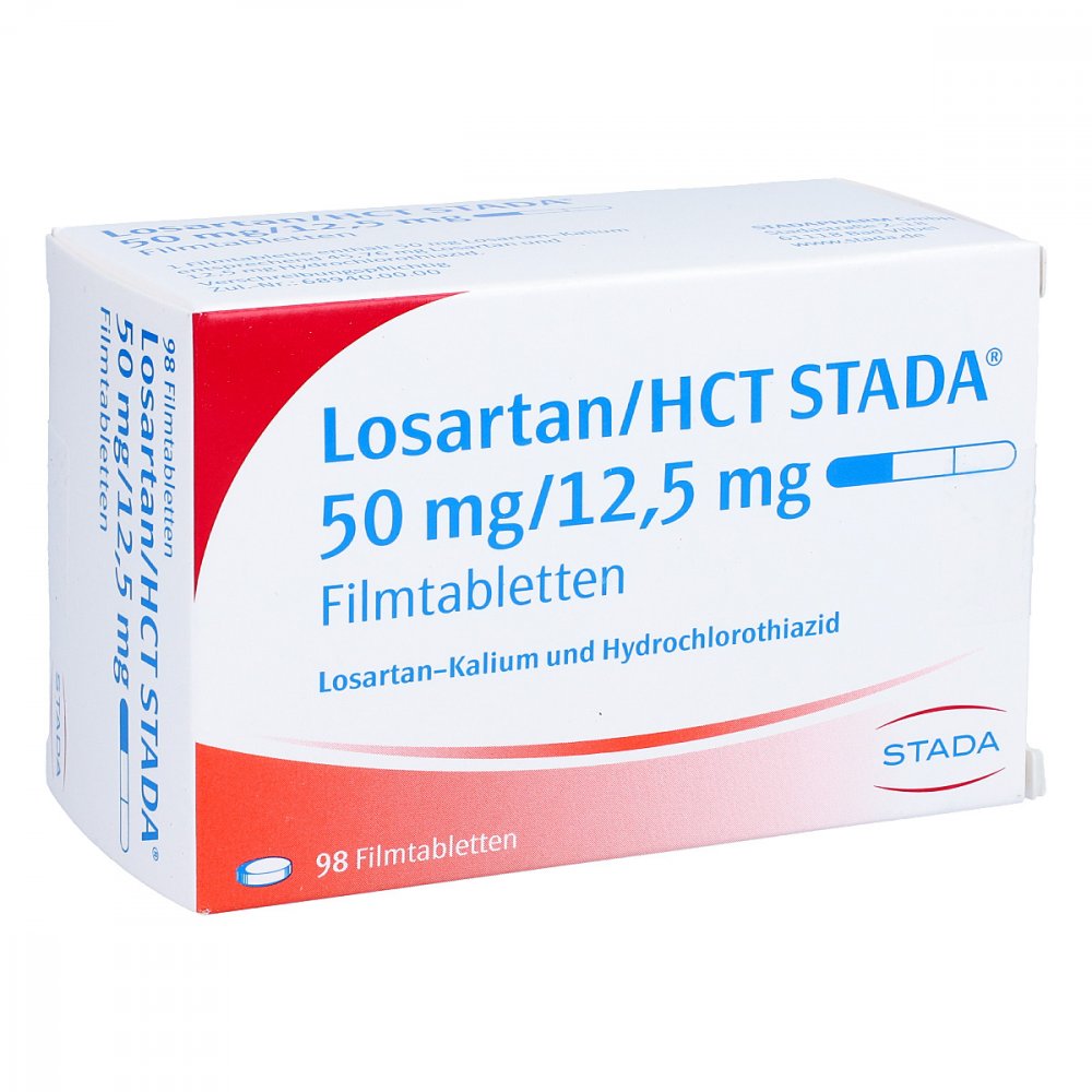 Das Produktfoto zeigt Losartan/Hct Stada 50 Mg/12,5 Mg Filmtabletten (98 stk) PZN 05851263