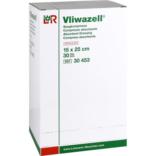Das Produktfoto zeigt Vliwazell Saugkompressen Steril 15x25 Cm (30 stk) PZN 05855663