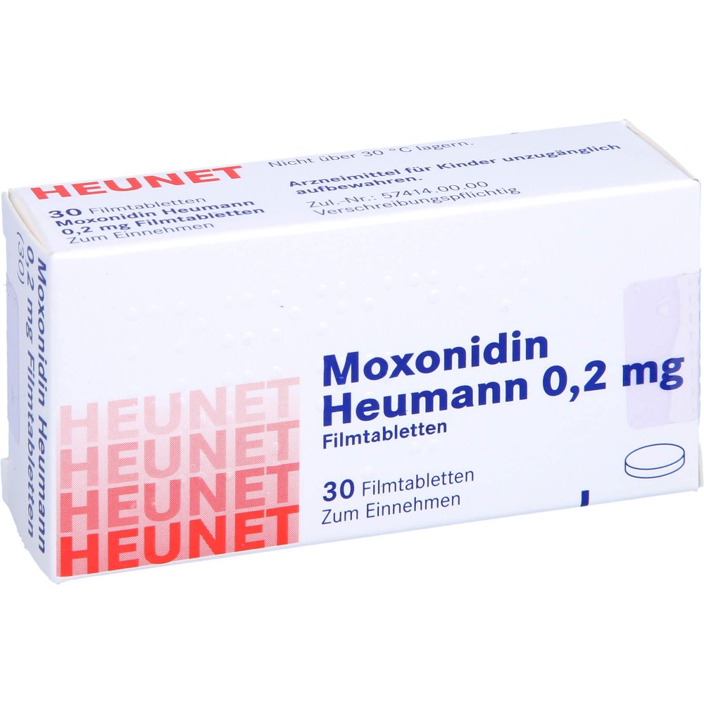 Das Produktfoto zeigt Moxonidin Heumann 0,2 Mg Filmtabl.Heunet (30 stk) PZN 05886876