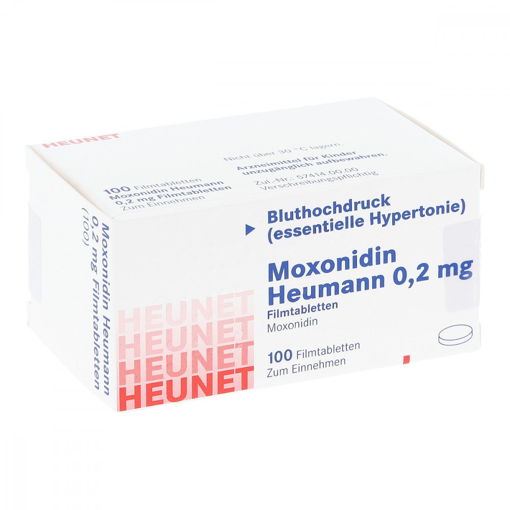 Das Produktfoto zeigt Moxonidin Heumann 0,2 Mg Filmtabl.Heunet (100 stk) PZN 05886907